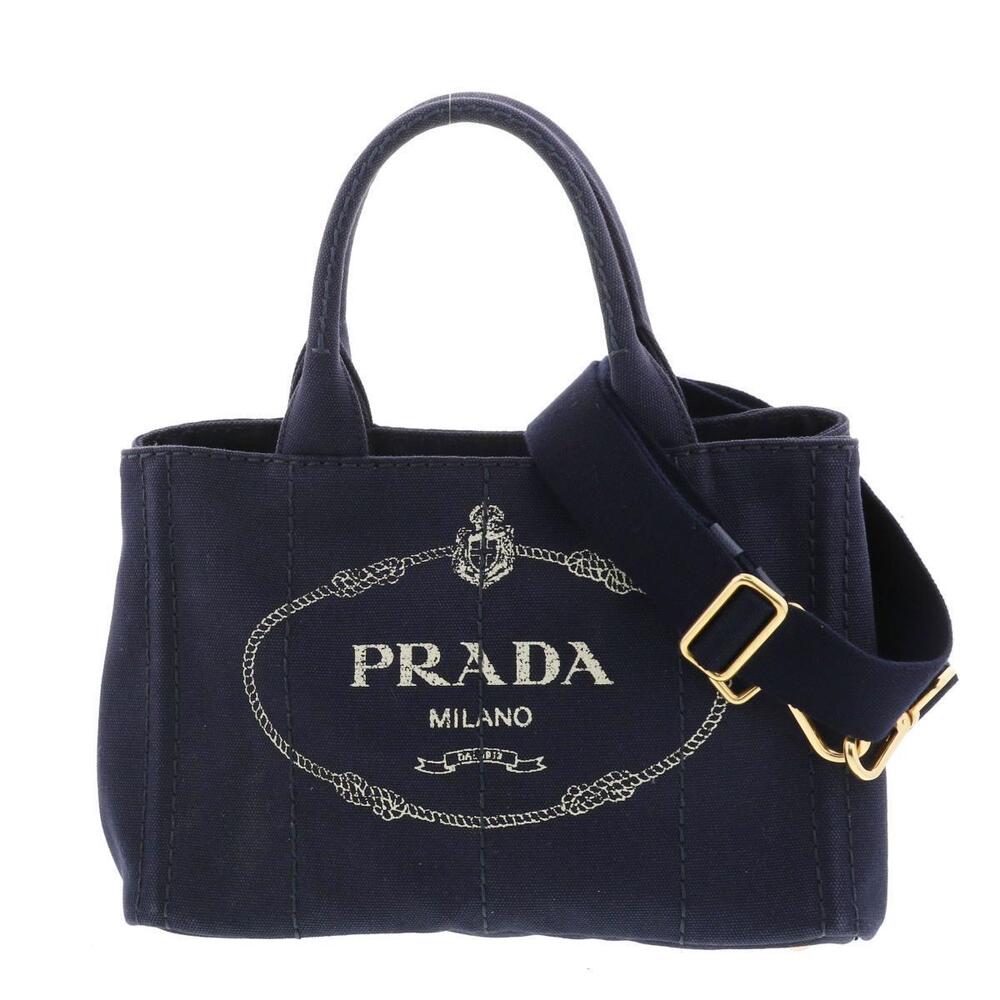 PRADA Canapa Handbag Navy Blue Tote - Picture 1 of 6